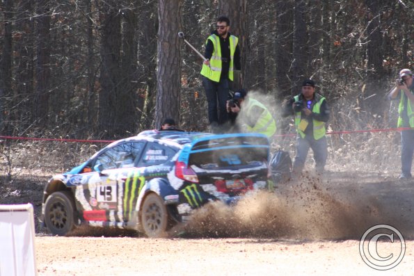 Block & Gelsomino (the eventual winners) putting on a show at the harpin in stage 1 of the Rally in the 100 Acre Wood 2014
