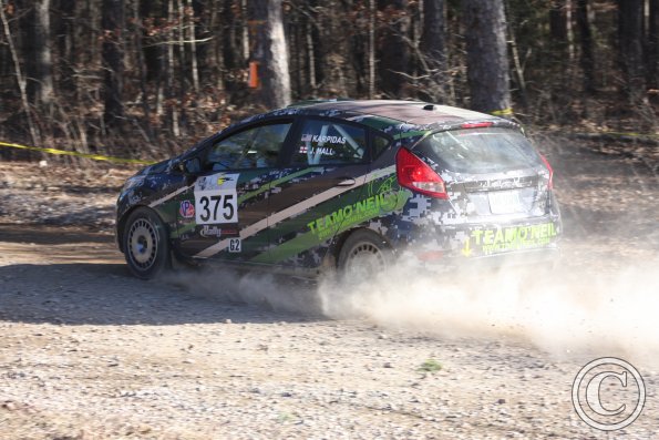 The Ford Focus of Karpadis and Hall at the Rally in the 100 Acre Woods 2014